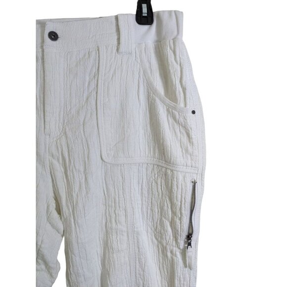Chicos New Cargo Jogger Pants US Womens 16 Crinkle White Roll Tab Cotton Crop - Picture 2 of 9